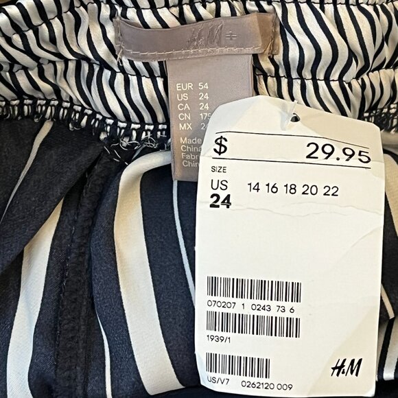 H and M Pants Womens Plus Size 24 Satin Wide Leg High Rise Blue Striped Casual - Picture 11 of 12